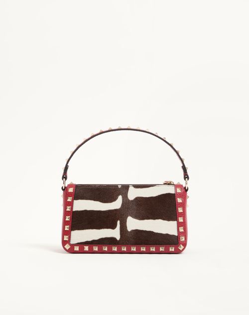Valentino Garavani - Valentino Garavani Rockstud Small Crossbody Bag In Pony-effect Calfskin - White/marrone/red - Woman - Shoulder Bags